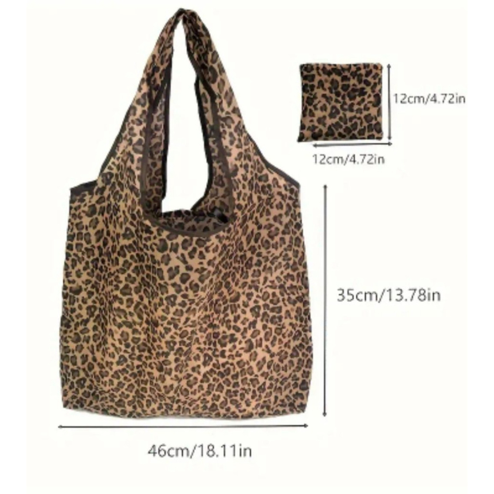 Leopard Print Tote Bag, Reusable Shopping Bag - Picture 2 of 3